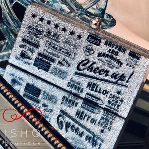 Roxy, Silver Sparkle Print Acrylic Clutch